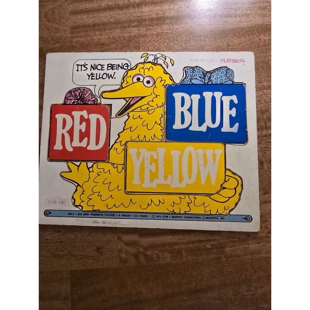 Vintage 1974 Playskool Sesame Street Big Bird Presents Colors Wood Tray Puzzle